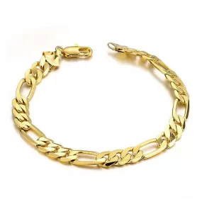 Gold-Plated Chain 925 Sterling Silver Figaro Link Men's Bracelet 9 inch