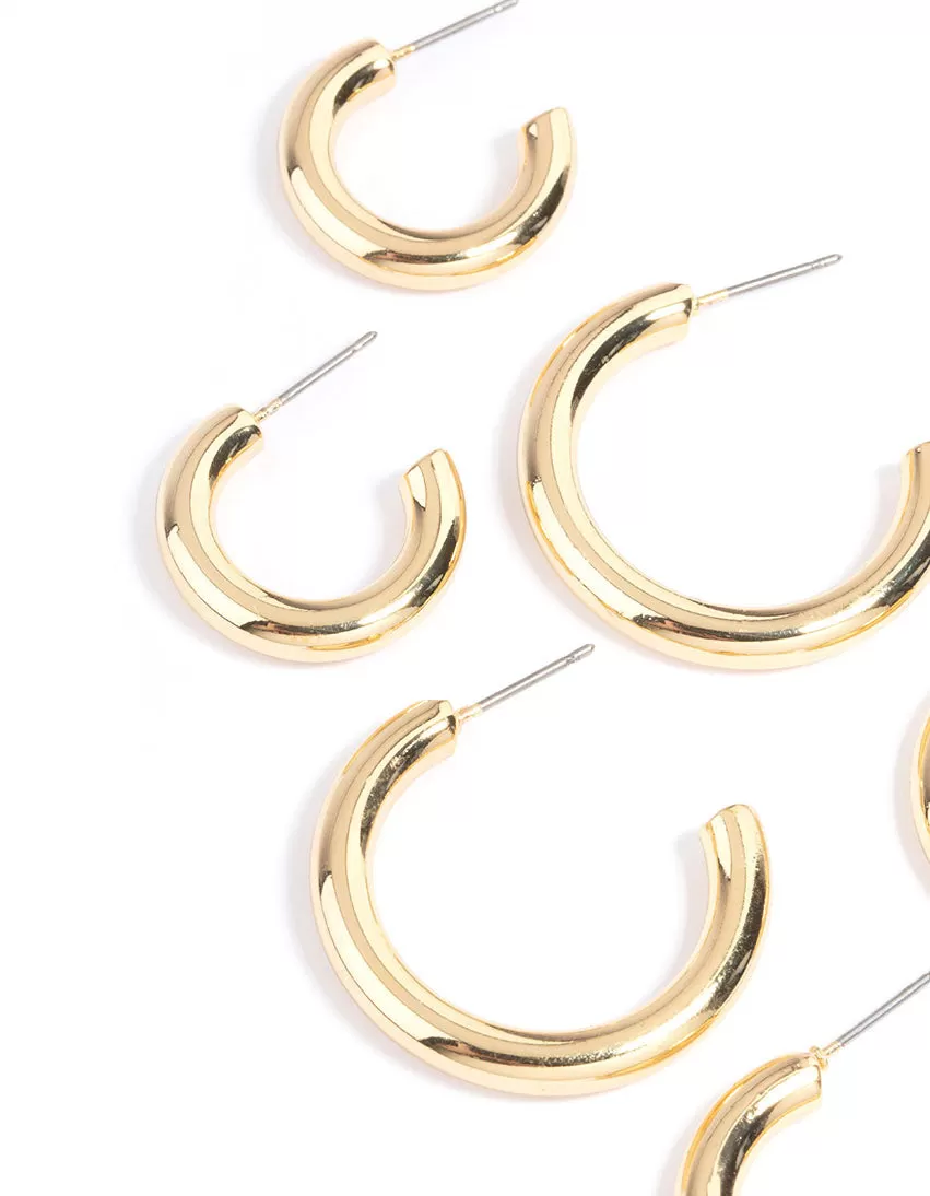 Gold Plated Chunky Hoop Earrings Pack