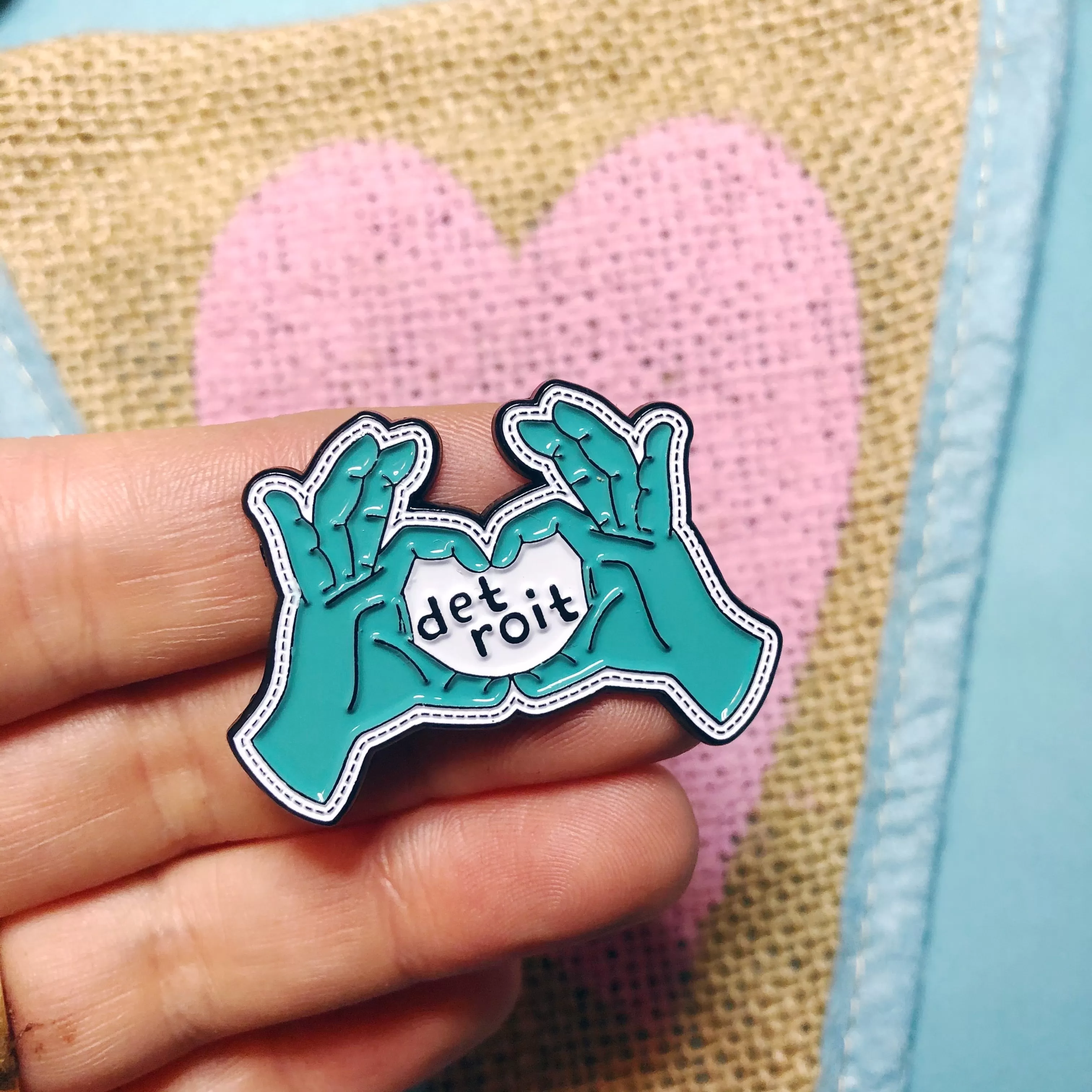 Heart Hands Detroit Enamel Pin