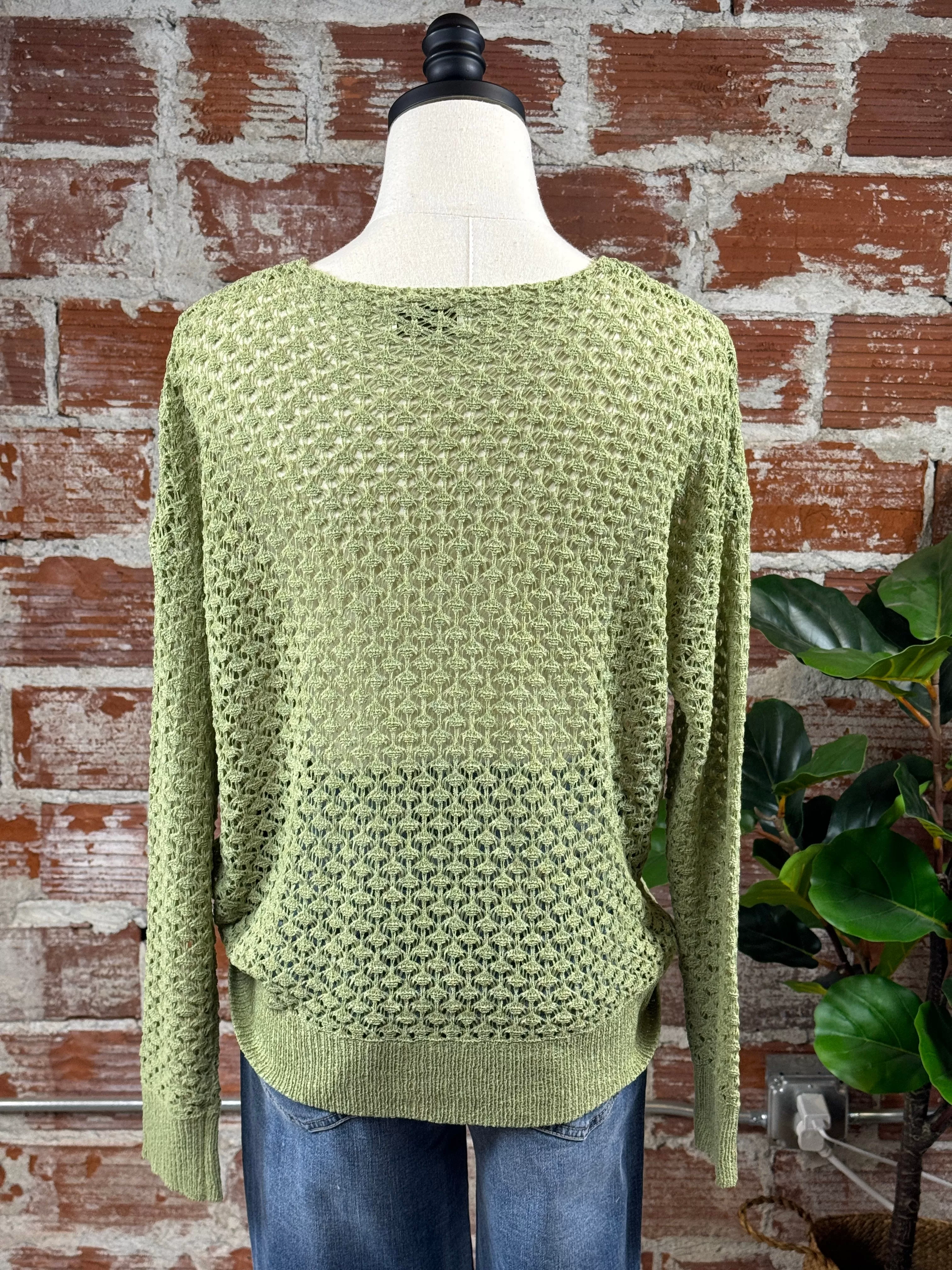 Janey Crochet Knit Sweater in Sage