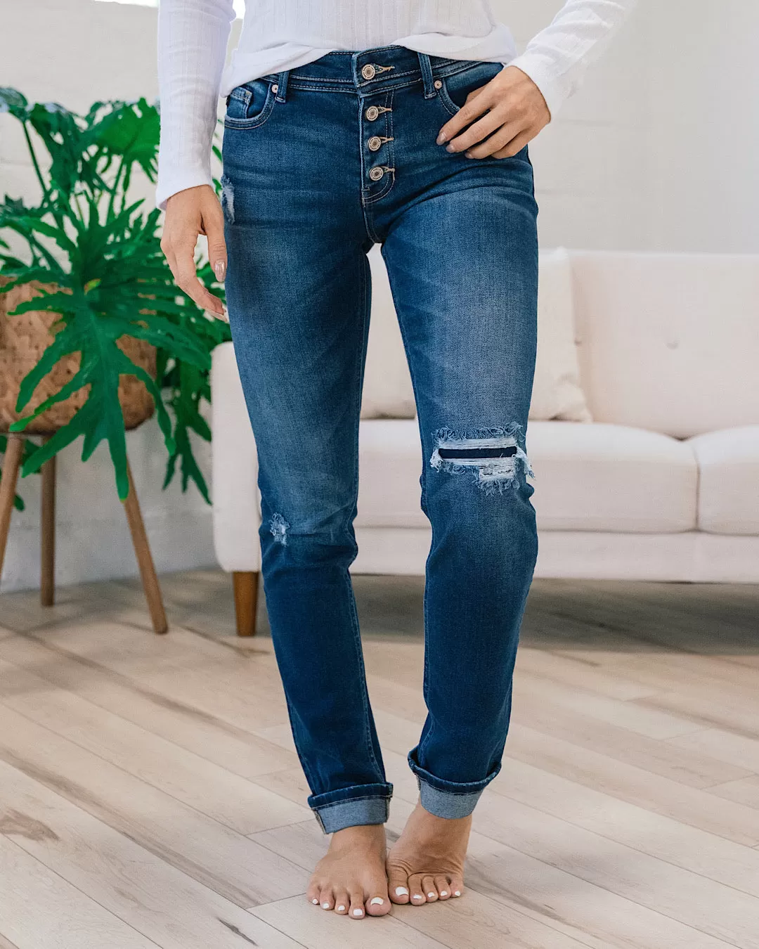 KanCan Kelsey Patched Straight Jeans