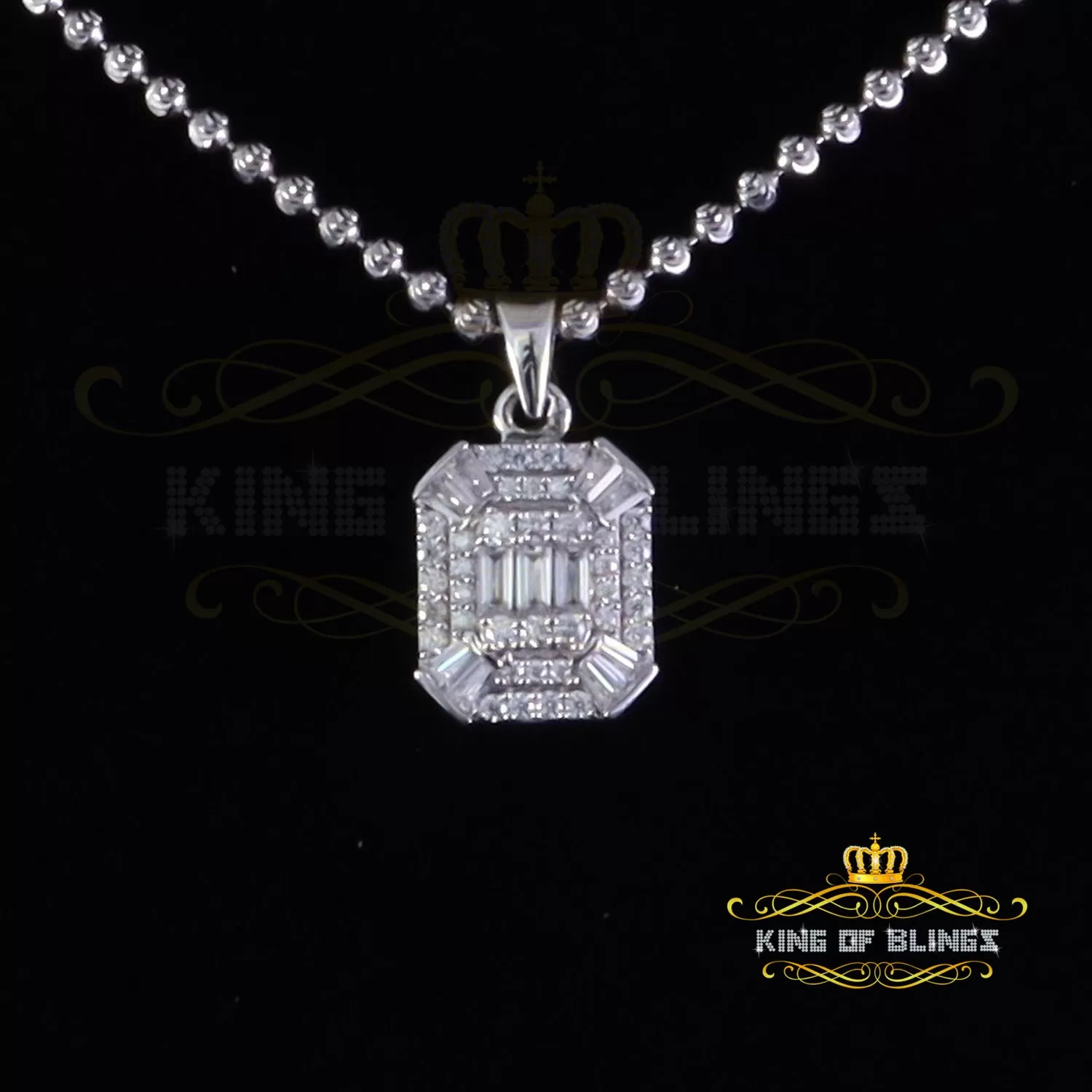 King Of Bling's 0.75ct VVS D Clr.Moissanite Square Pendant Men/ Women 925 White Silver