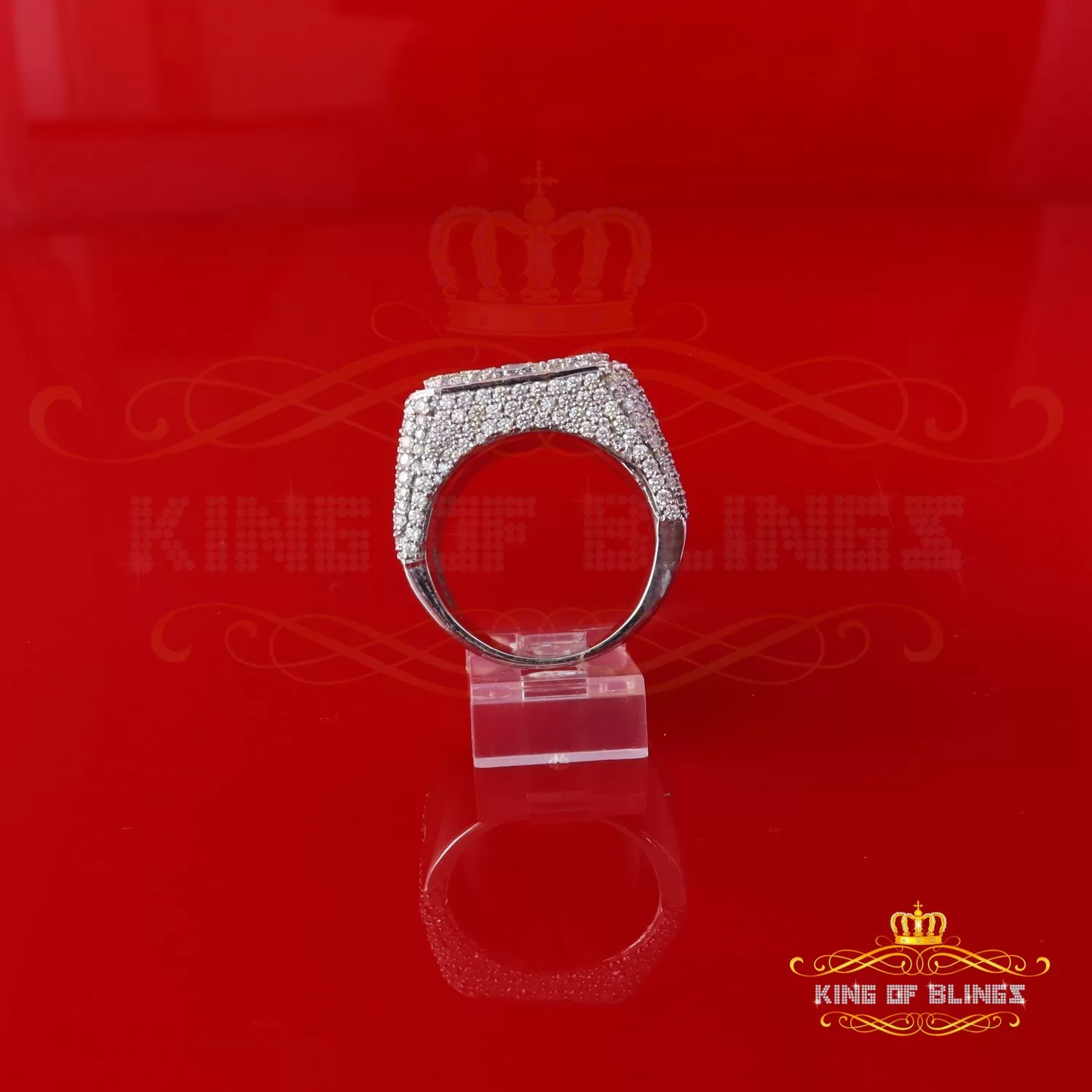 King of Bling's Men's/Womens 6.50ct VVS 'D' Moissanite Stone White Silver Square Rings Size 10