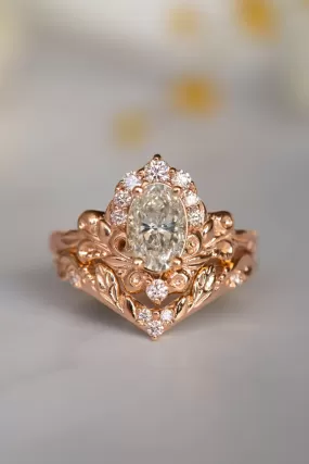 Lab grown diamond engagement ring set, baroque style bridal ring set / Sophie