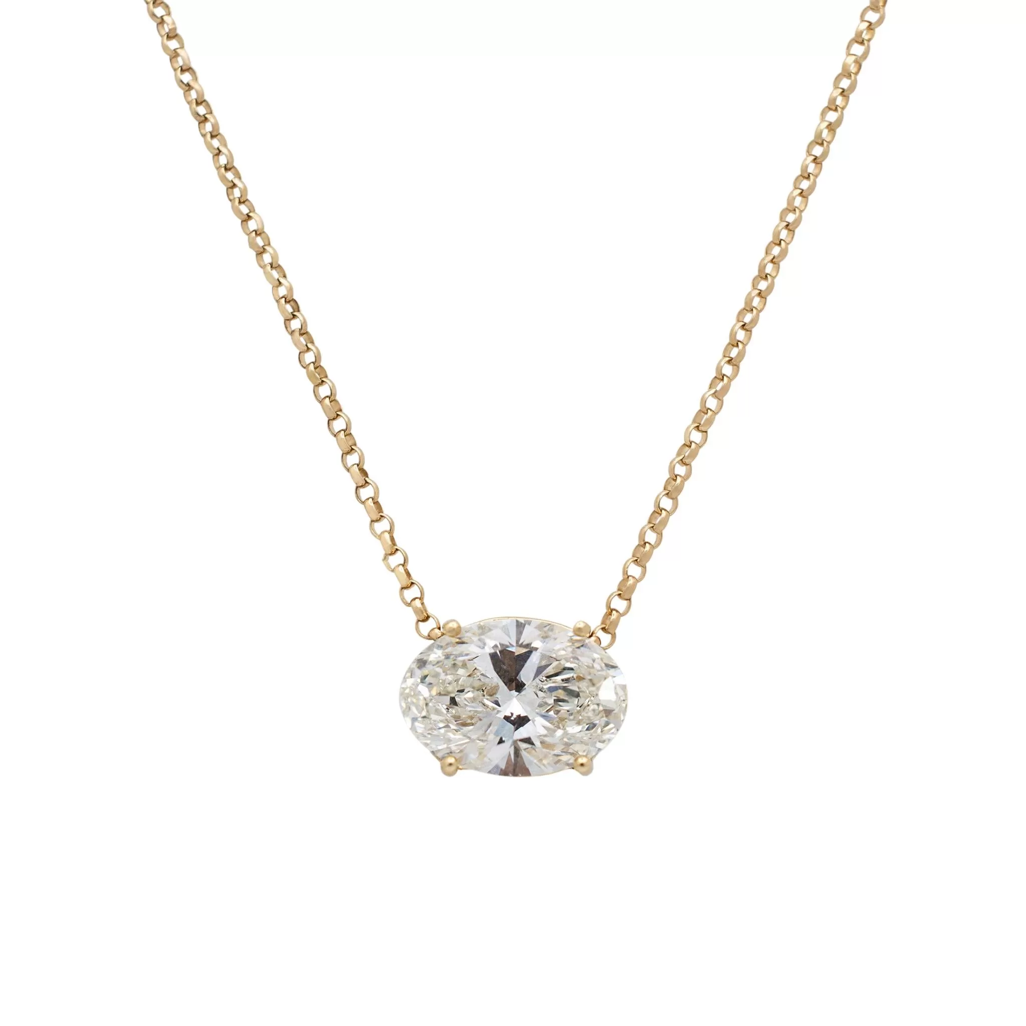 Ladies 14K Yellow Gold IGI 4.01CT H VVS2 Oval Lab Grown Diamond Basket Pendant Necklace