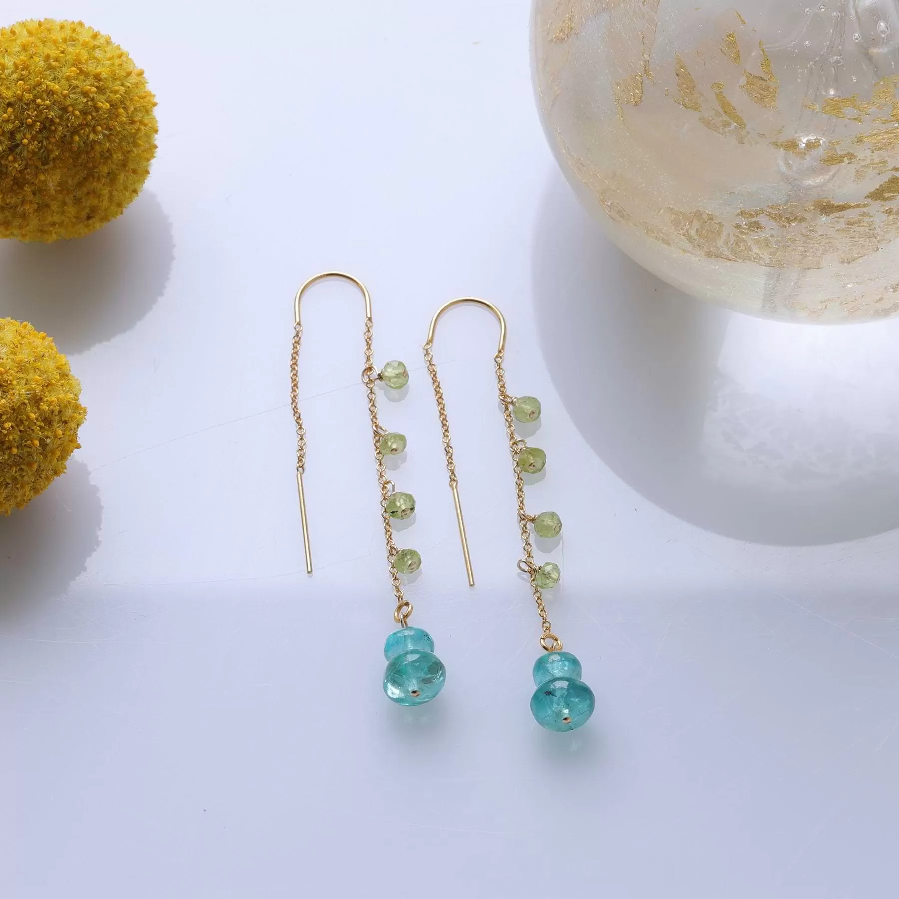 Lake Como - Apatite and Peridot Gold Threader Earrings