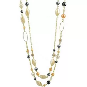 Long Layered Gold Chain and Bead Necklace