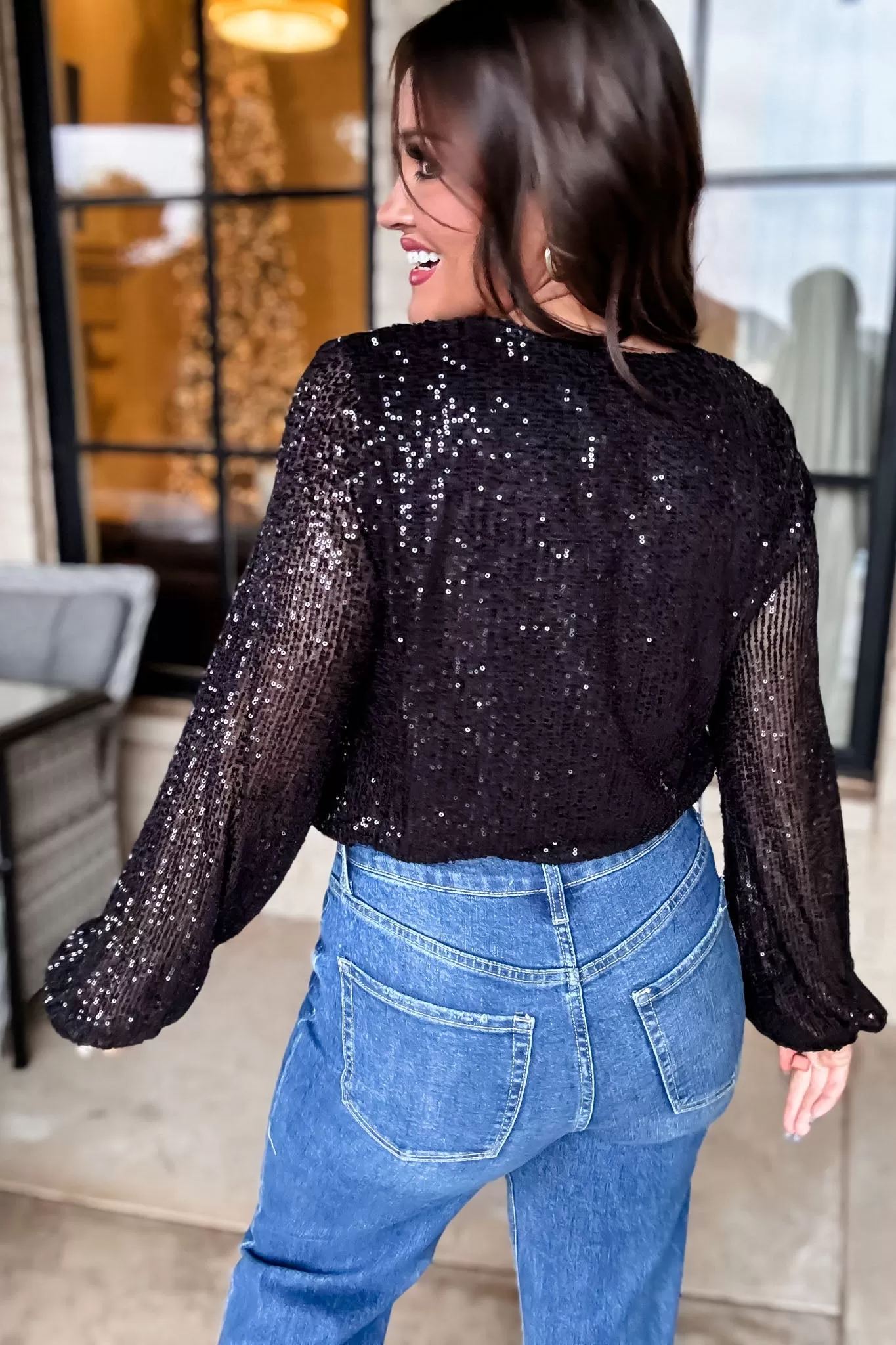 Long Sleeve Sequin Wrap Bodysuit