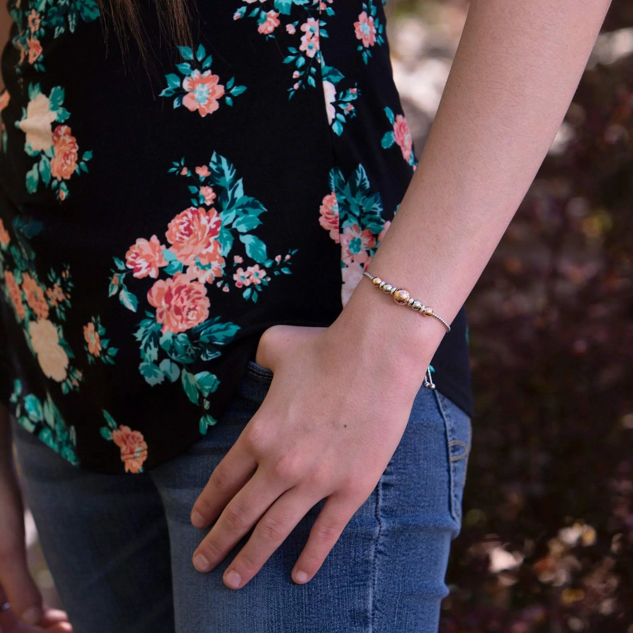 Luxury Bolo Bracelet Sterling Silver with Rose-Gold Plated Accents, Adjustable Slide Closure