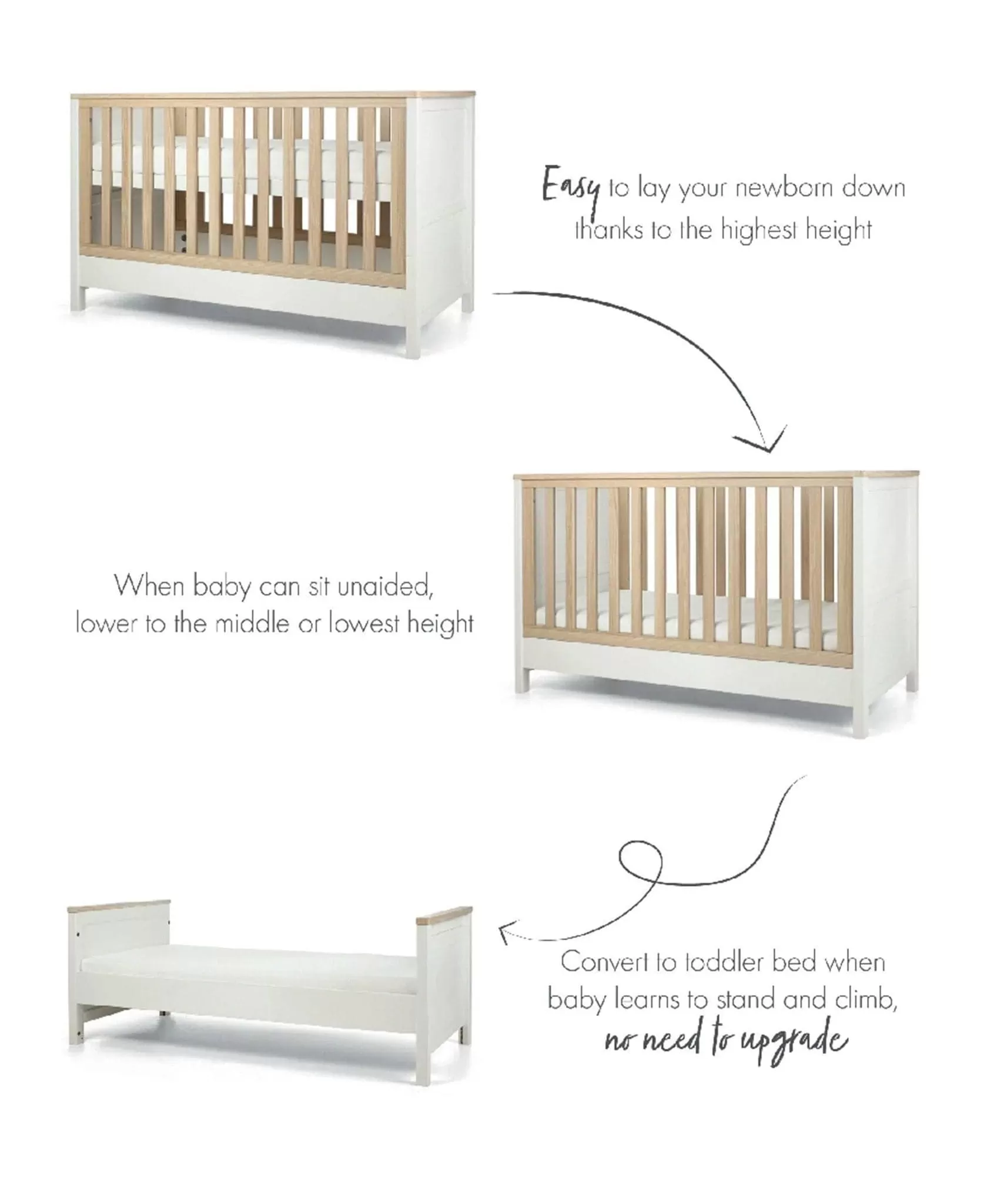 Mamas & Papas Harwell 2pc Cot Bed Furniture Set - White / Natural