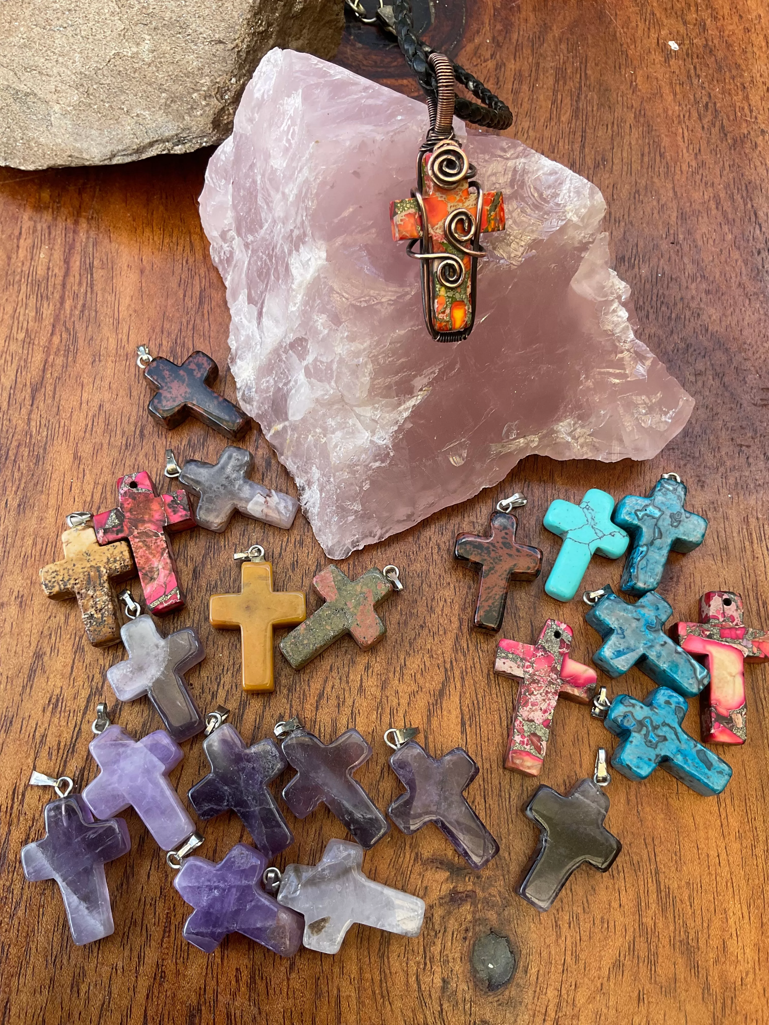 Mini Gemstone Cross Pendants