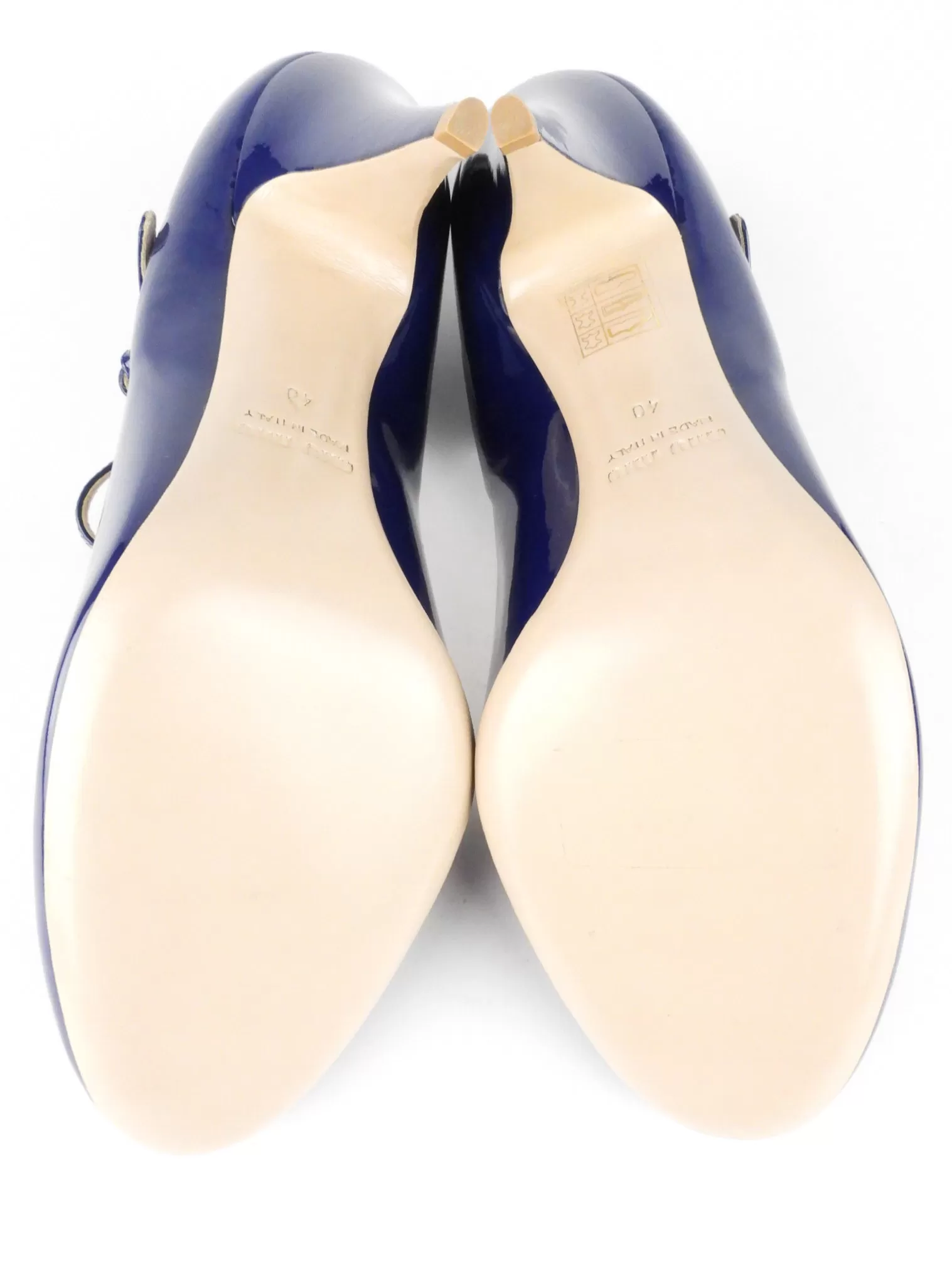 Miu Miu Navy Blue Patent Leather Cone Heel Mary Jane Shoes - 40