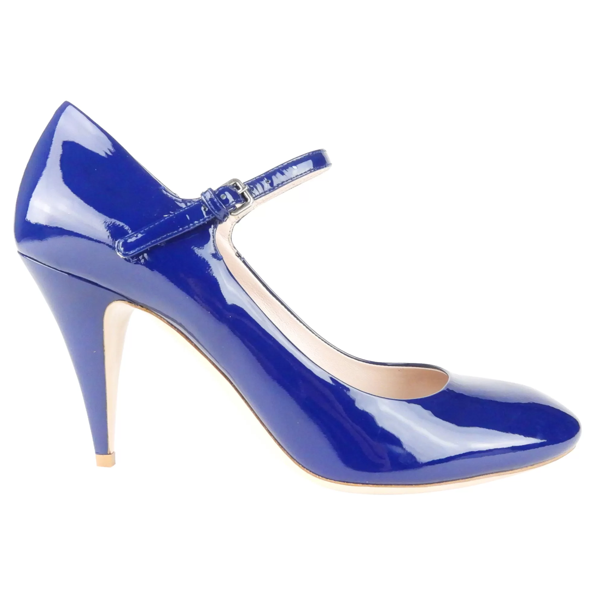 Miu Miu Navy Blue Patent Leather Cone Heel Mary Jane Shoes - 40