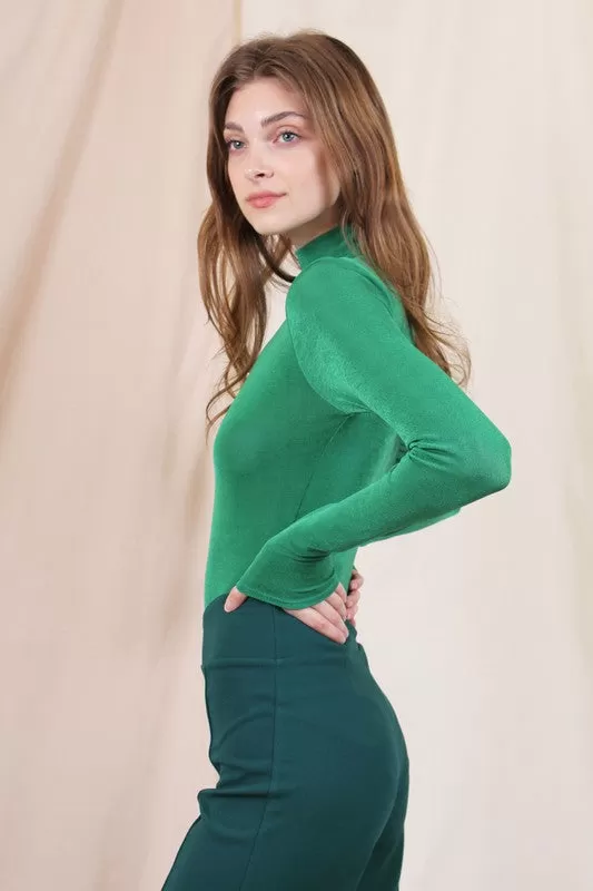 Nadia Mockneck Slinky Long Sleeve Bodysuit - Malachite