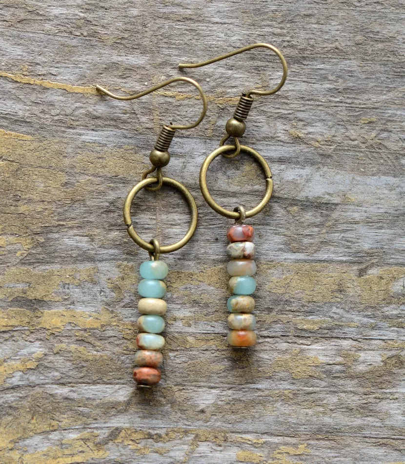 Natural Aqua Terra Jasper Stone Dangling Earrings