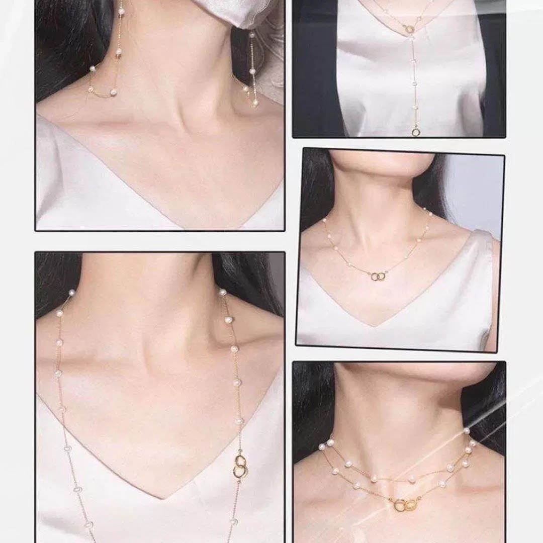 New Yorker 18K Solid Gold Freshwater Pearl Multi Style Necklace & Mask Chain KN00013