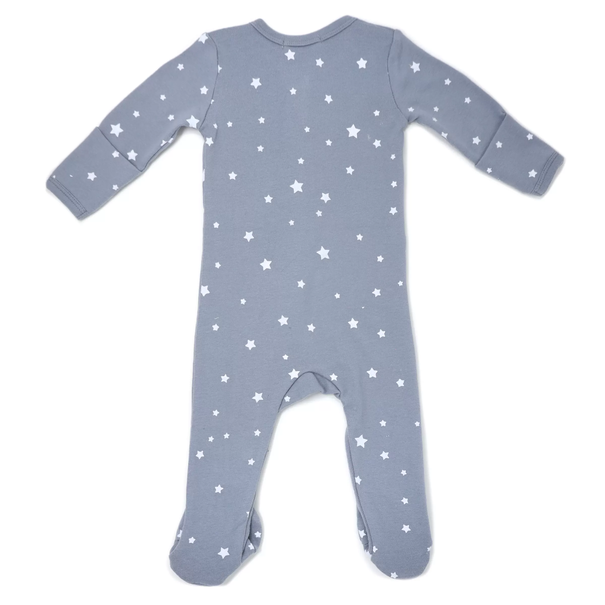 oh baby! Zipper Footie Baby Rib - Mini Stars White - Fog