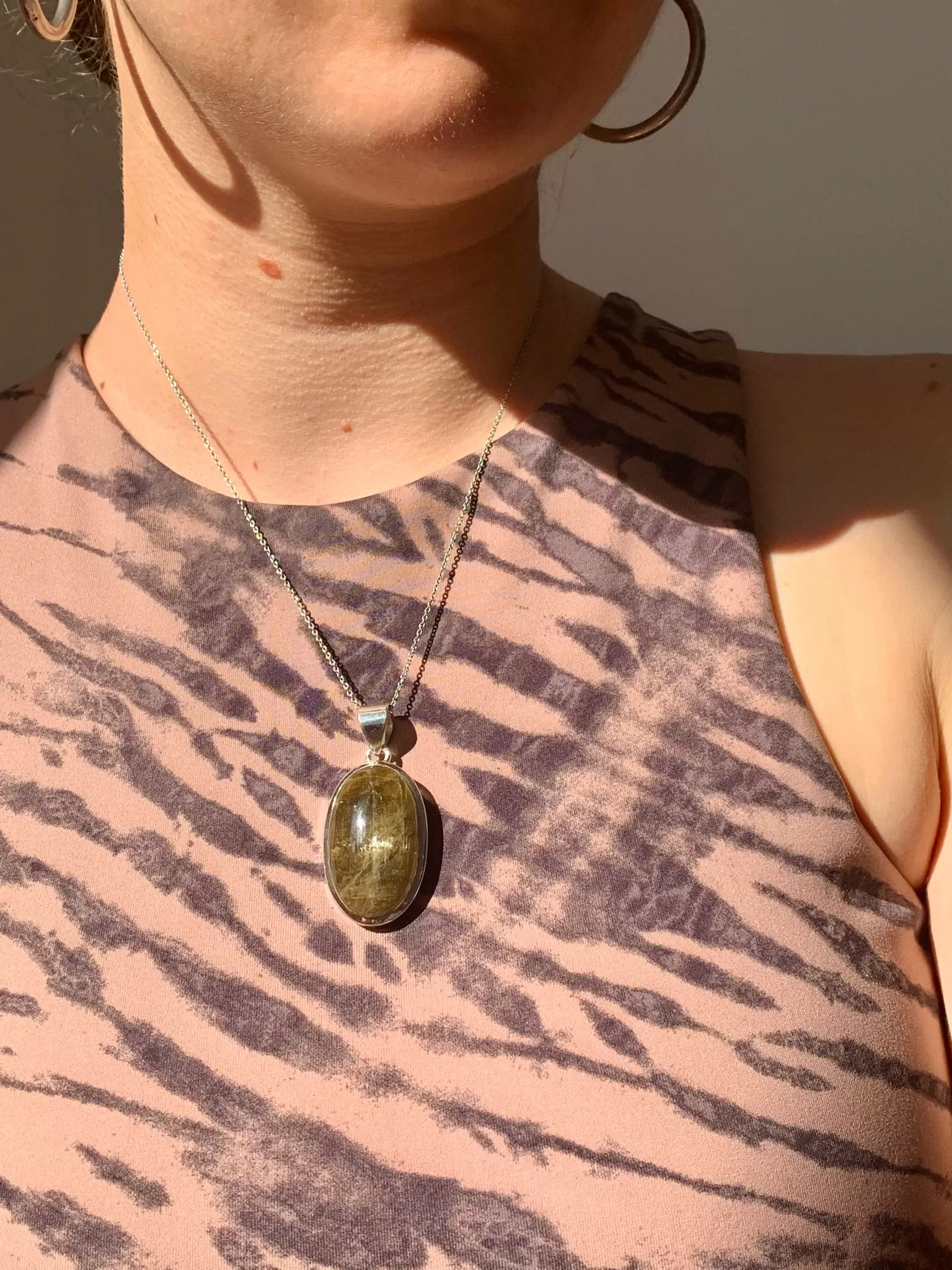 Olive Green Tourmaline Naevia Pendant - Long Oval