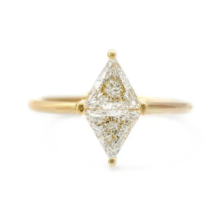 ORDER ONLY: 18K Gold Prong-Set Rhombus Double Triangular Diamond Ring