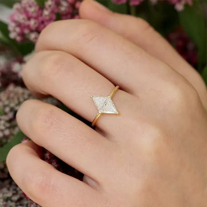 ORDER ONLY: 18K Gold Prong-Set Rhombus Double Triangular Diamond Ring