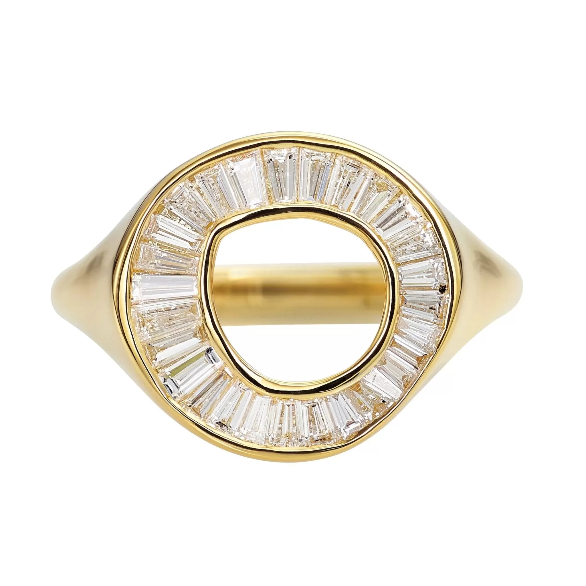 ORDER ONLY: 18K Gold Tapered Baguette Diamond Sphere Ring