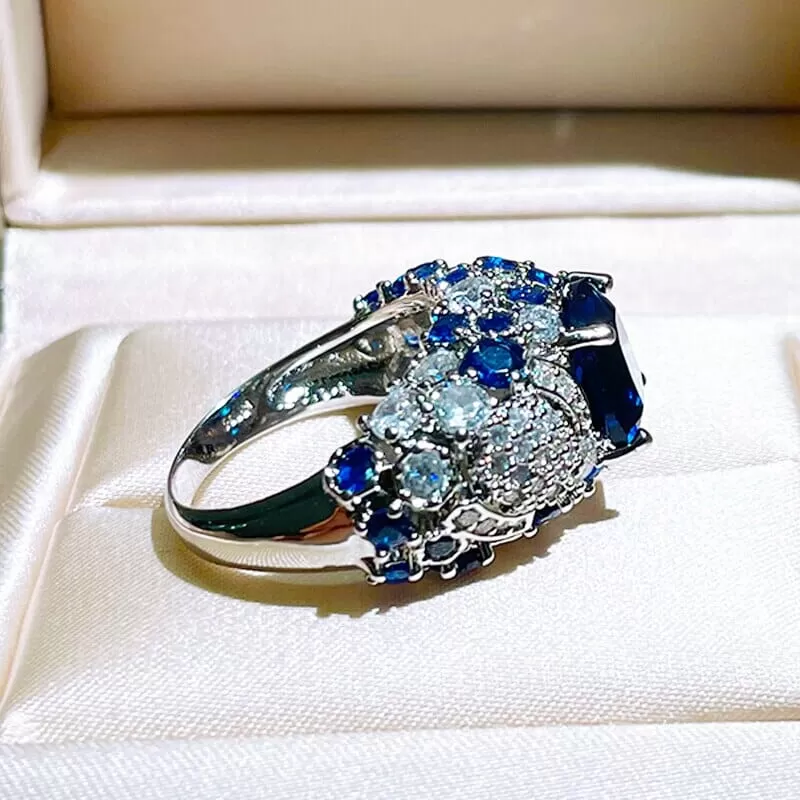 Oval Blue Sapphire 925 Sterling Silver Ring