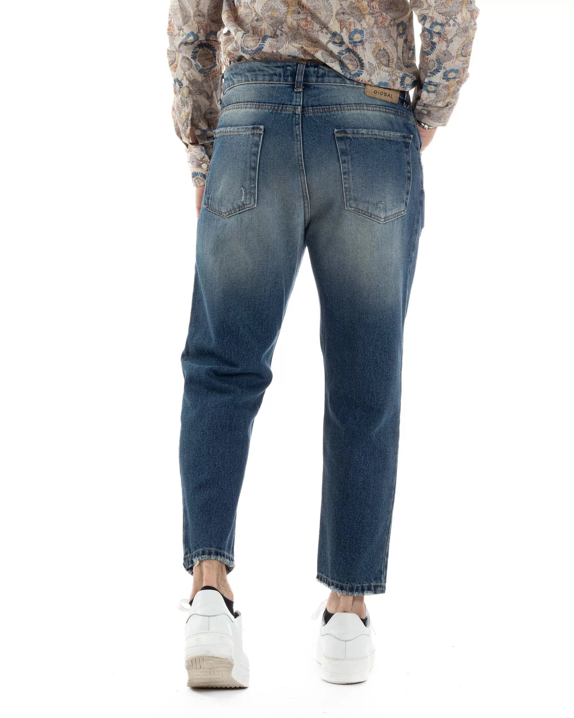 Pantaloni Jeans Uomo Loose Fit Denim Sabbiato Con Rotture Cinque Tasche GIOSAL-JS1035A