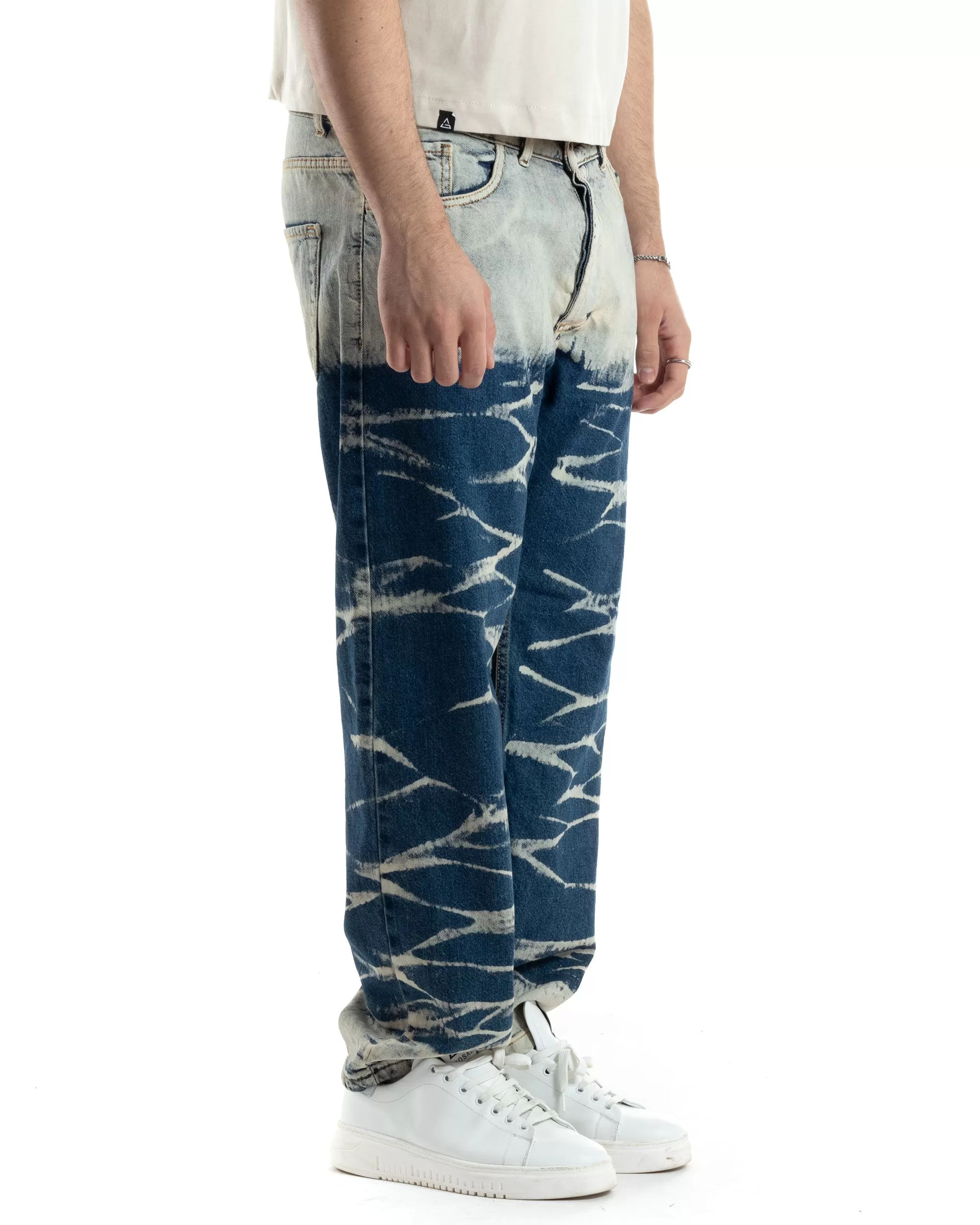 Pantaloni Uomo Jeans Baggy Sabbiato Tie-Dye Denim Fondo Largo Ampio GIOSAL-JS1018A