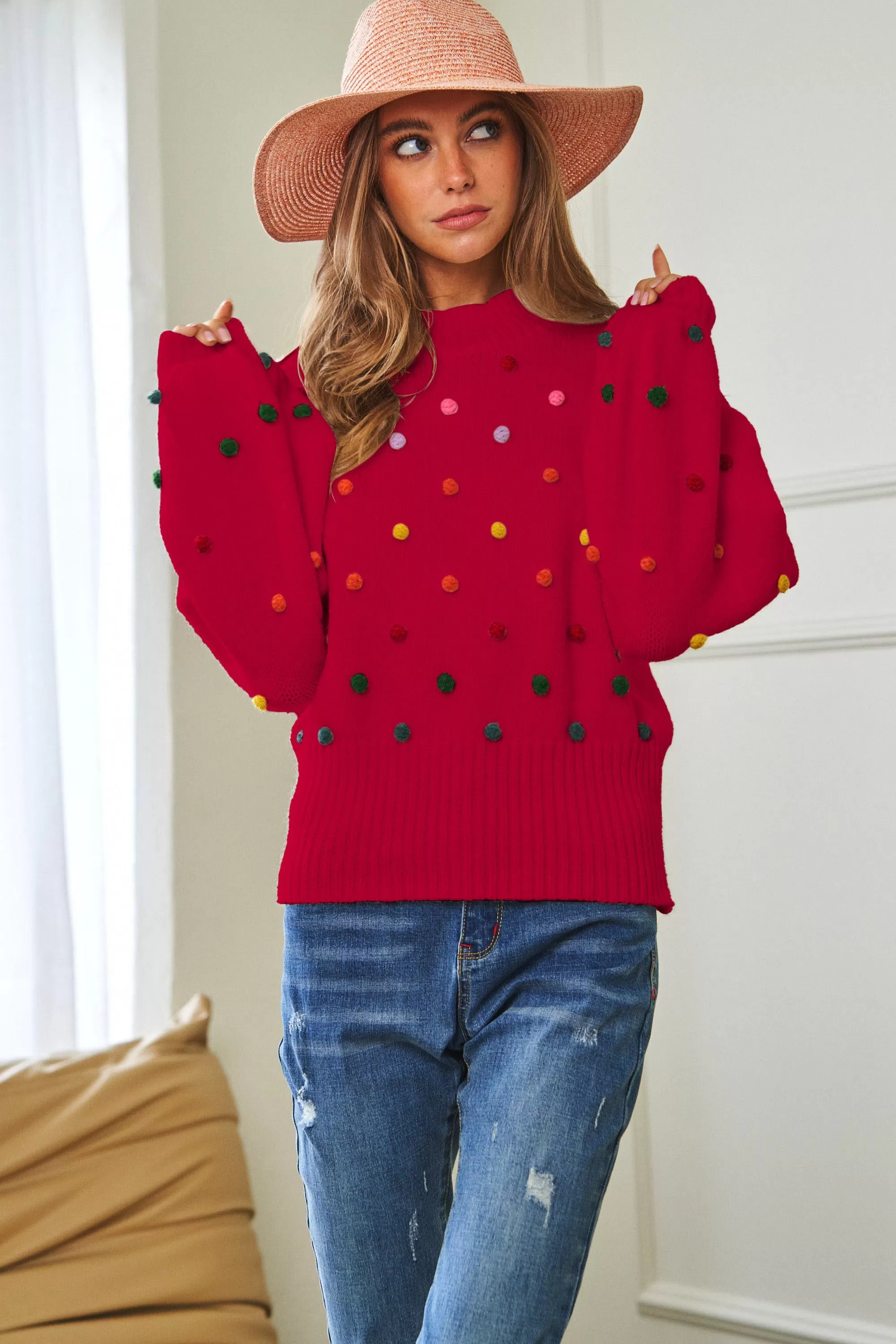 Party Isn't Over Pom Sweater - Red