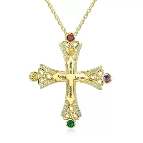 Personalized 4 Stones Cross Pendant