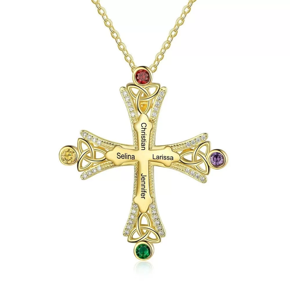 Personalized 4 Stones Cross Pendant