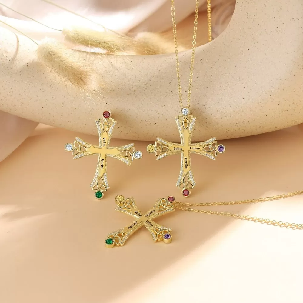 Personalized 4 Stones Cross Pendant