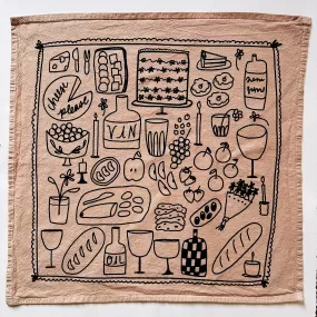 Picnic on Taupe Tea Towel