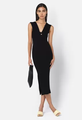 Piper Silk Rib Twist Dress / Black