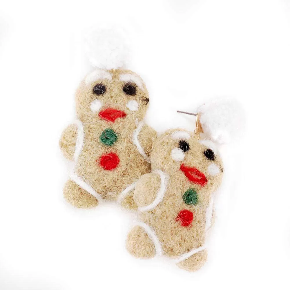 Pom Pom Gingerbread Dangle Earrings