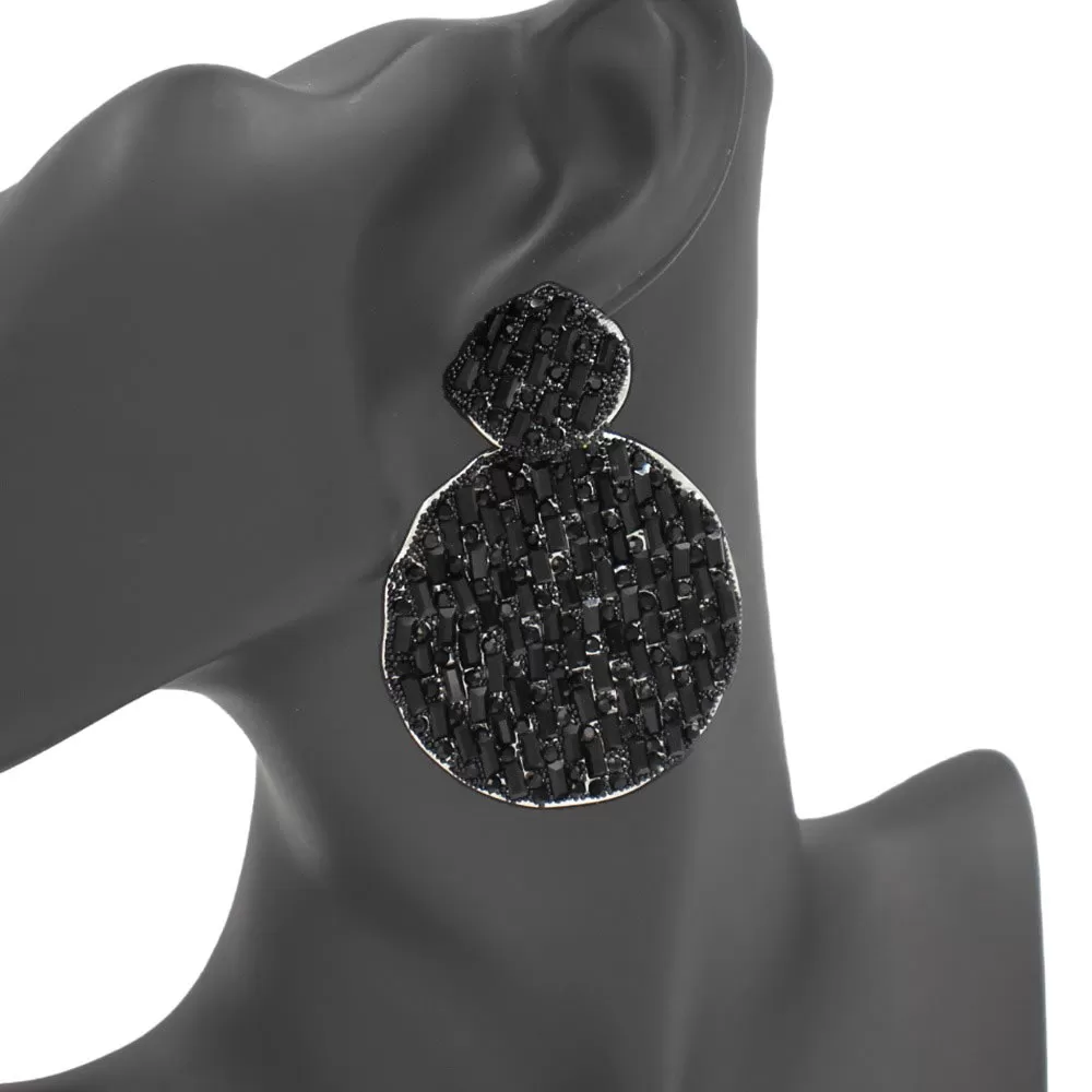 Rectangle Stone Accented Disc Linked Earrings