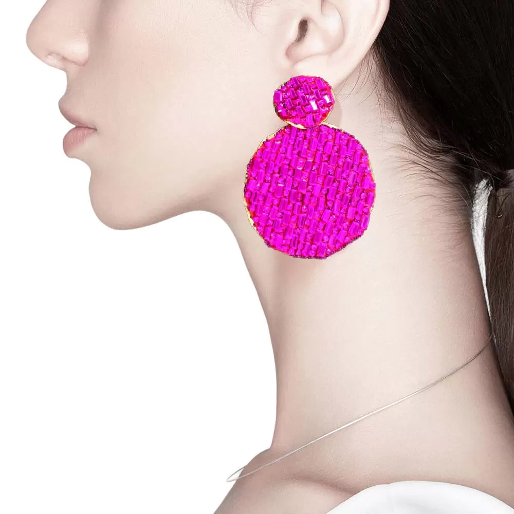 Rectangle Stone Accented Disc Linked Earrings