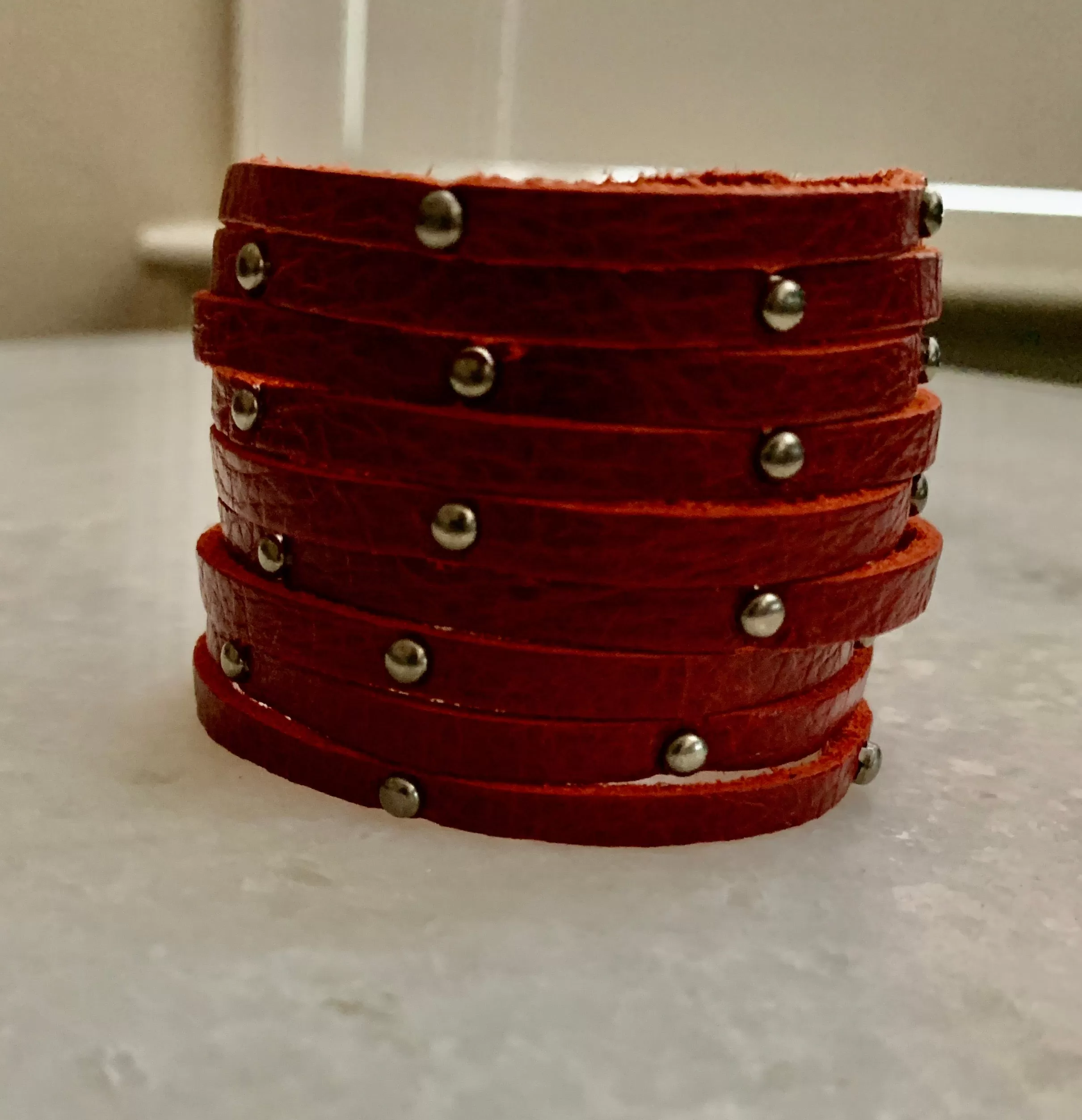 Red Leather Bracelet w/Silver Studs