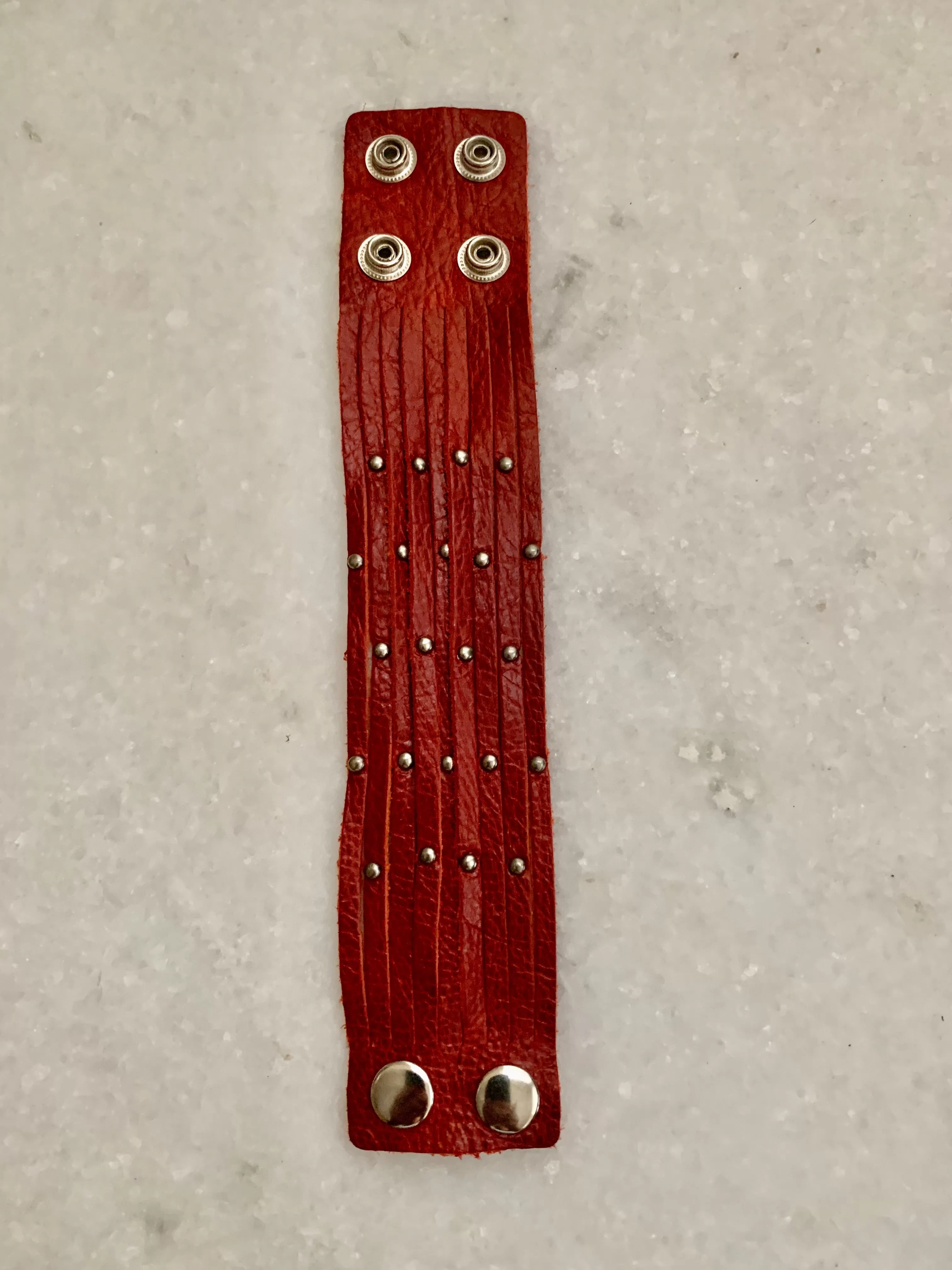 Red Leather Bracelet w/Silver Studs