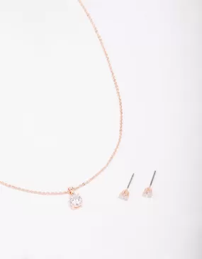 Rose Gold Round Solitaire Crystal Jewellery Set