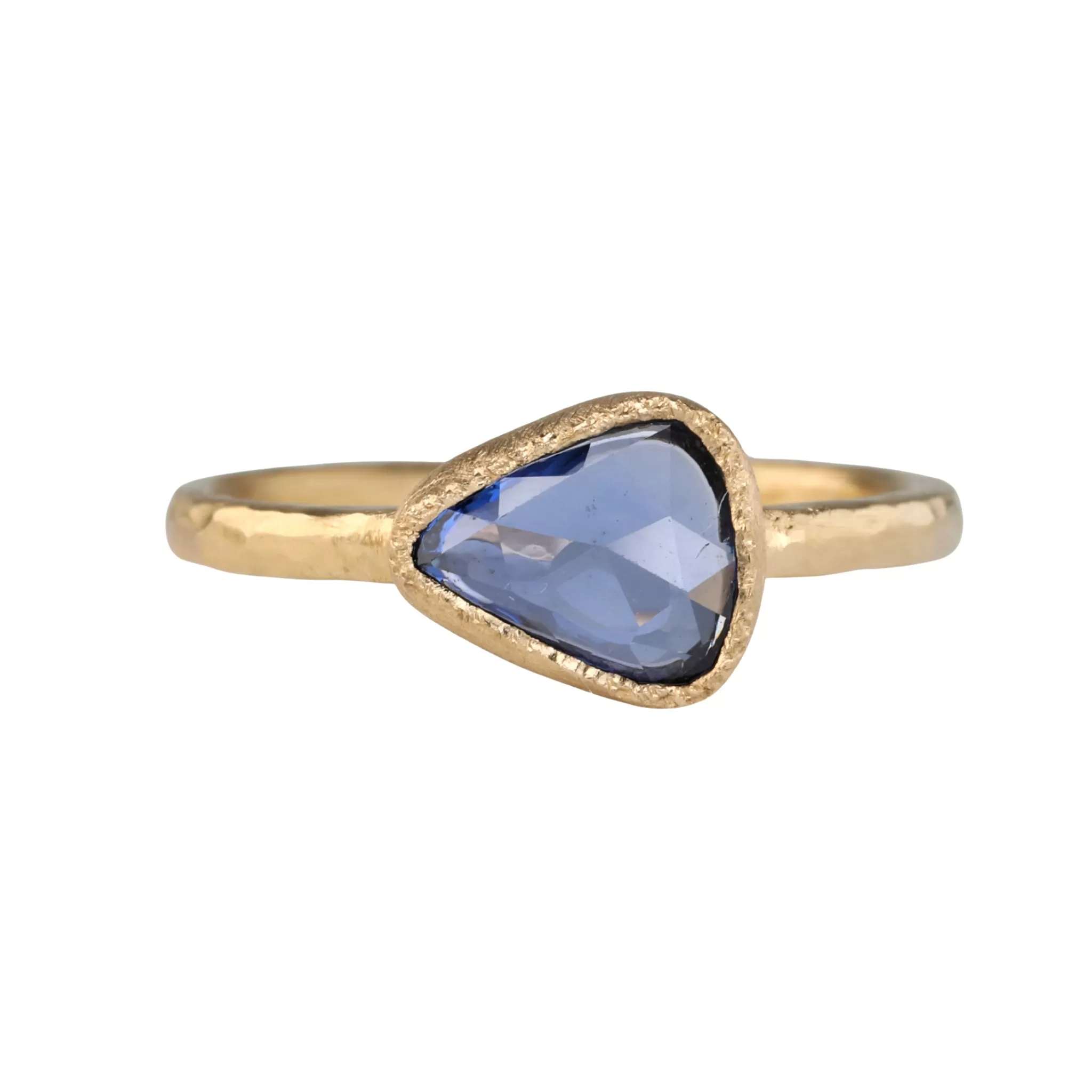 Rosecut Triangular Blue Sapphire Ring