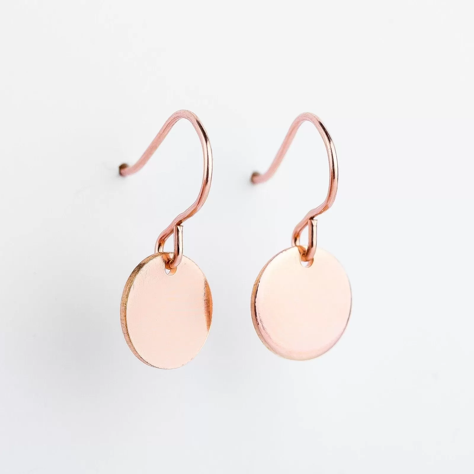 Round Circle Disc Dangle Earrings | Rose Gold