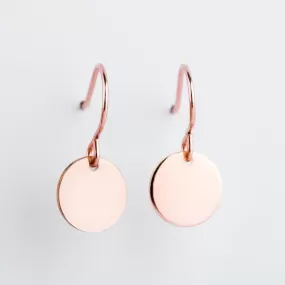 Round Circle Disc Dangle Earrings | Rose Gold