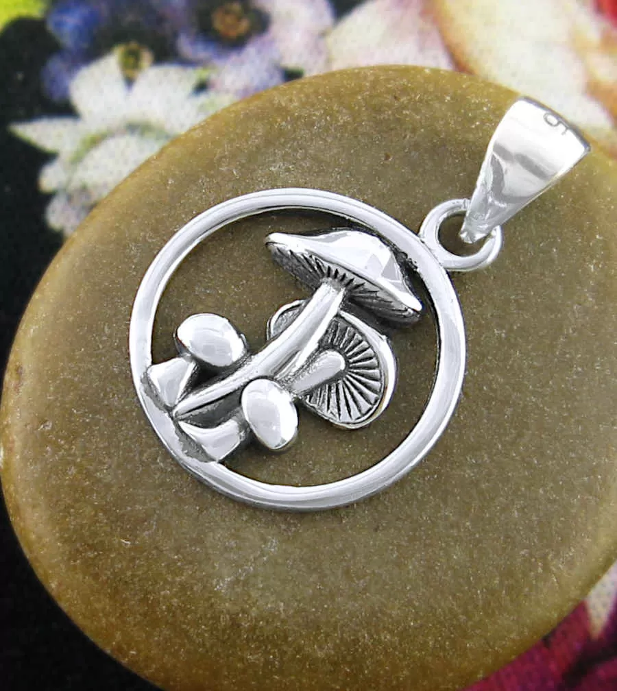 Round Cut-Out Mushroom Toadstool Oxidized Pendant