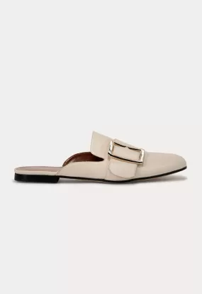 Round Toe Buckled Flat Mules