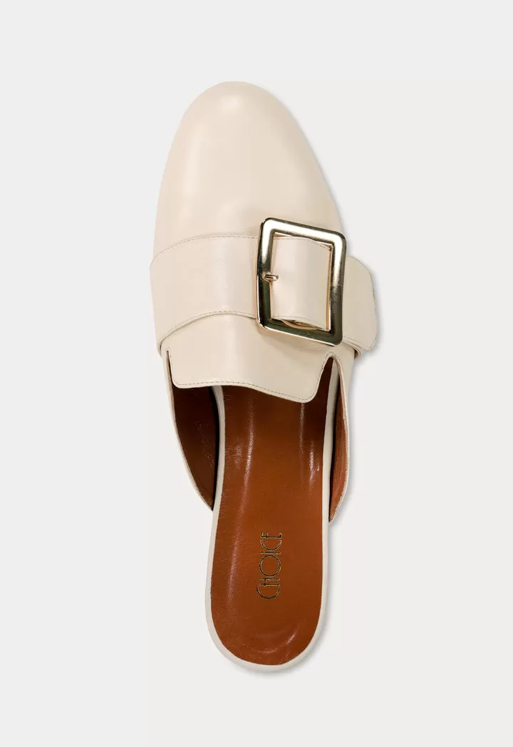 Round Toe Buckled Flat Mules