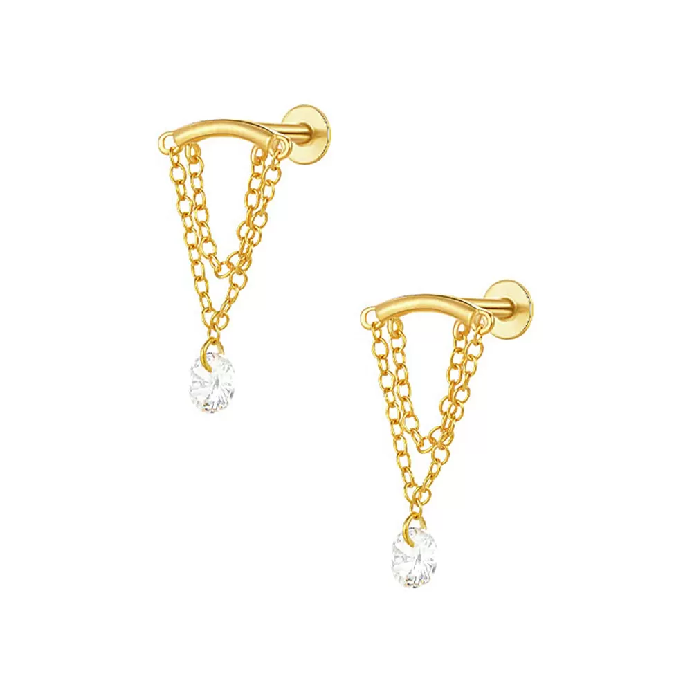 Round Zircon Chain Pendant Flat Back Earrings