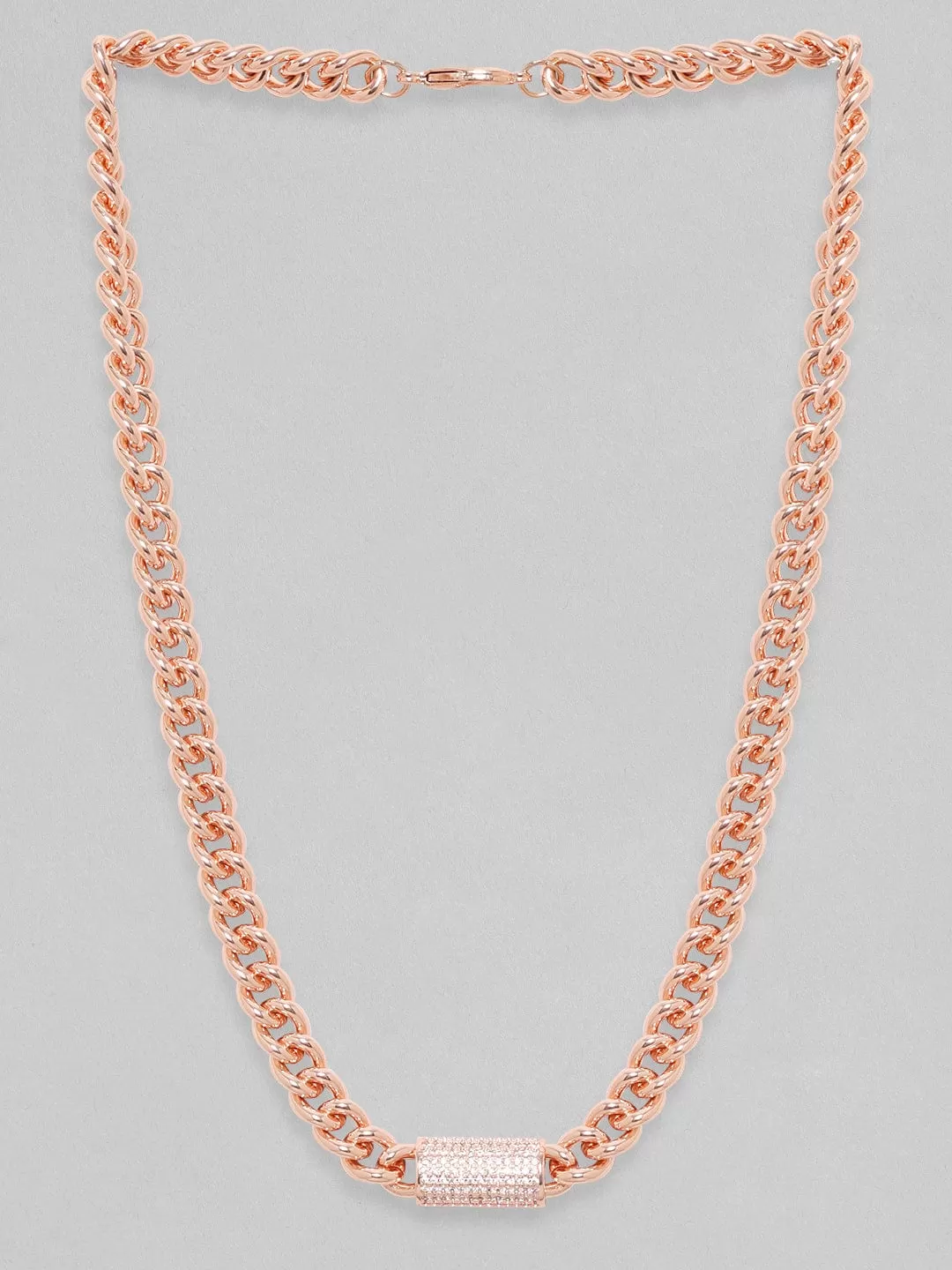 Rubans 18K Rose Gold Cuban Chain Premium Crystal Studded Necklace