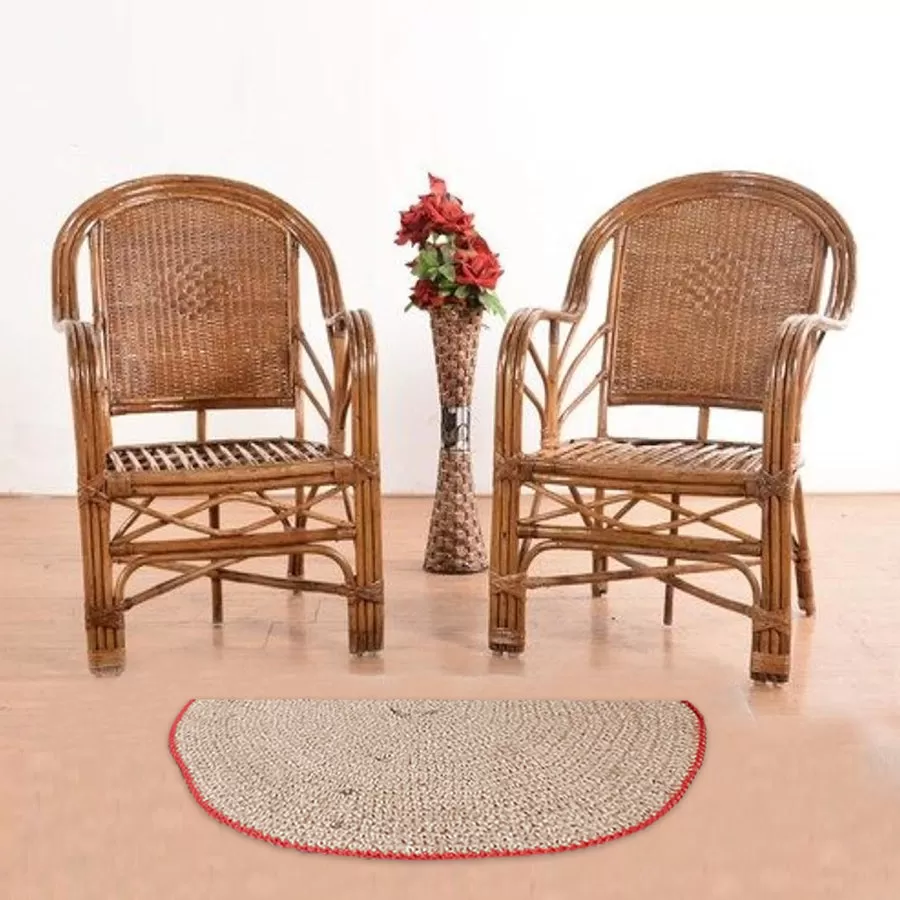 Rustic Style Semi-Circle Crochet Jute Rug