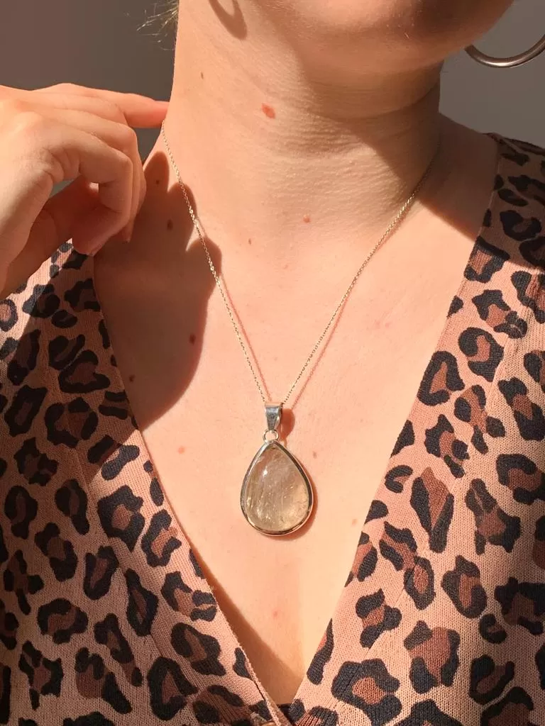 Rutilated Quartz Naevia Pendant - Chunky Teardrop